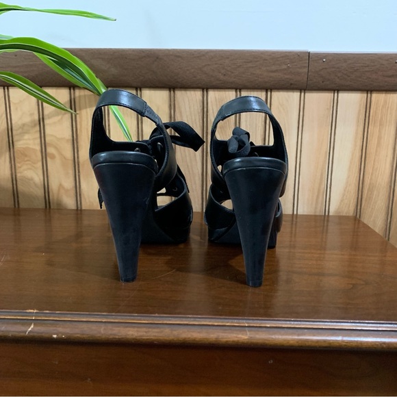 NIB Miss Bison Braelyn Lace Up Faux Leather Open Toe Black Heel (9.5) - Picture 4 of 10